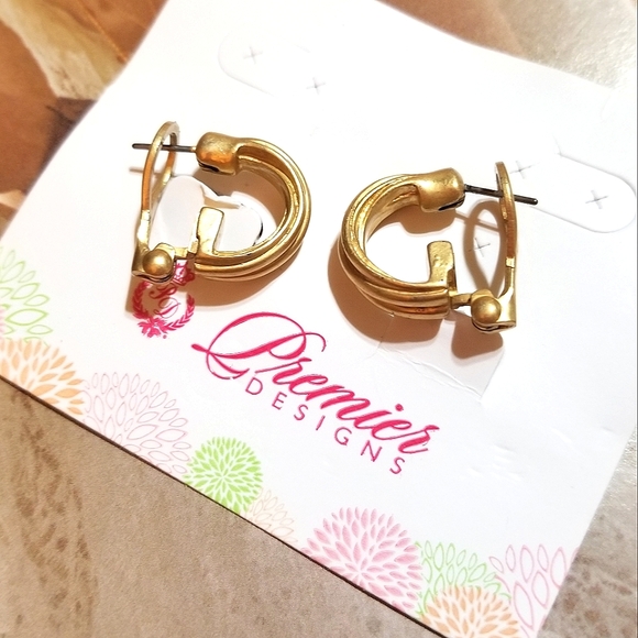 NEW Premier Designs Gold Ribbed Huggie Earrings - Picture 2 of 4